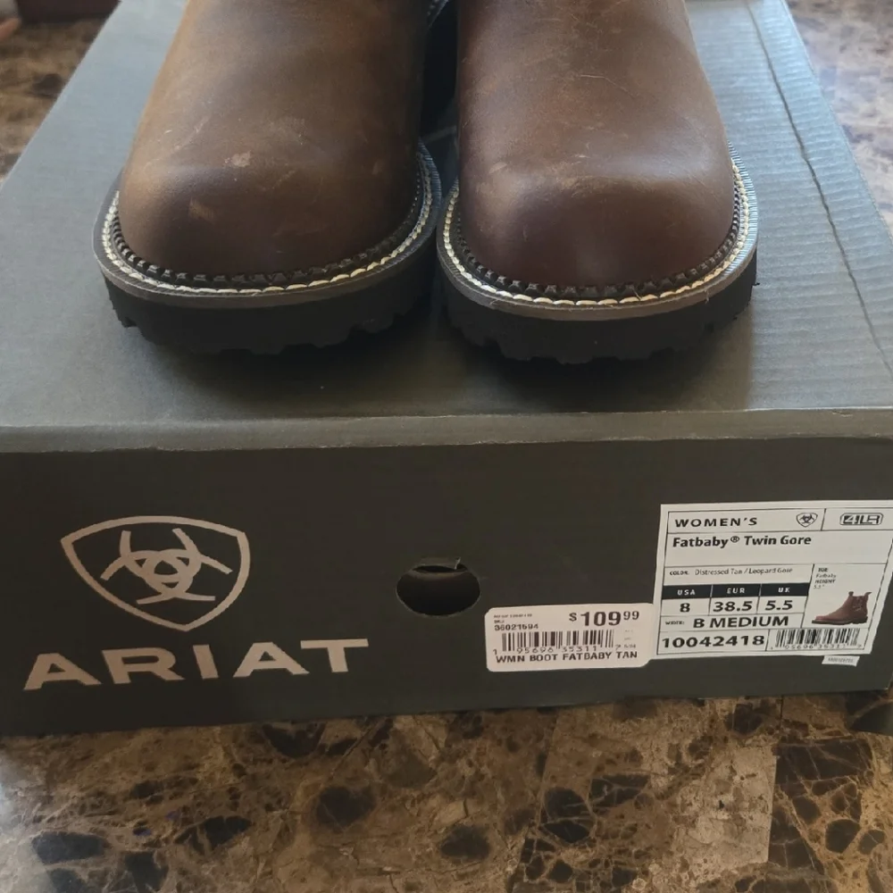 NWT Ariat Brown Leather Boots with Tan Leopard Accents - Picture 4 of 5